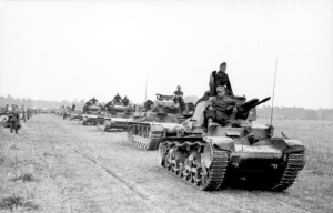 Divisão Panzer avançando pelo interior da França em Maio de 1940.