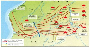 Mapa mostrando a direção tomada por cada uma das 10 divisões panzers que participaram na Batalha da França. 